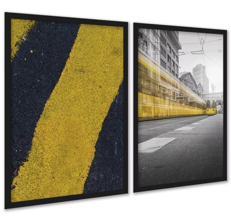 Kit 2 Quadros Decorativos Urbanos Amarelo Preto