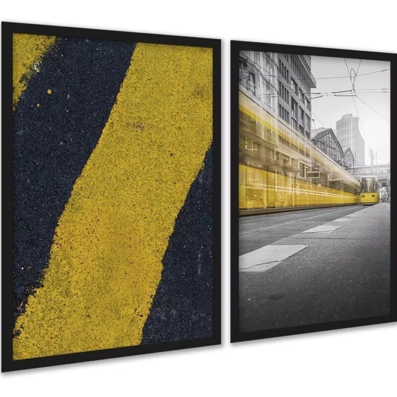 Kit 2 Quadros Decorativos Urbanos Amarelo Preto