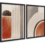 Kit 2 Quadros Elegantes Abstratos Linhas Bege Terracota