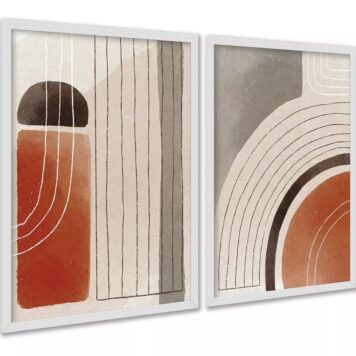 Kit 2 Quadros Elegantes Abstratos Linhas Bege Terracota
