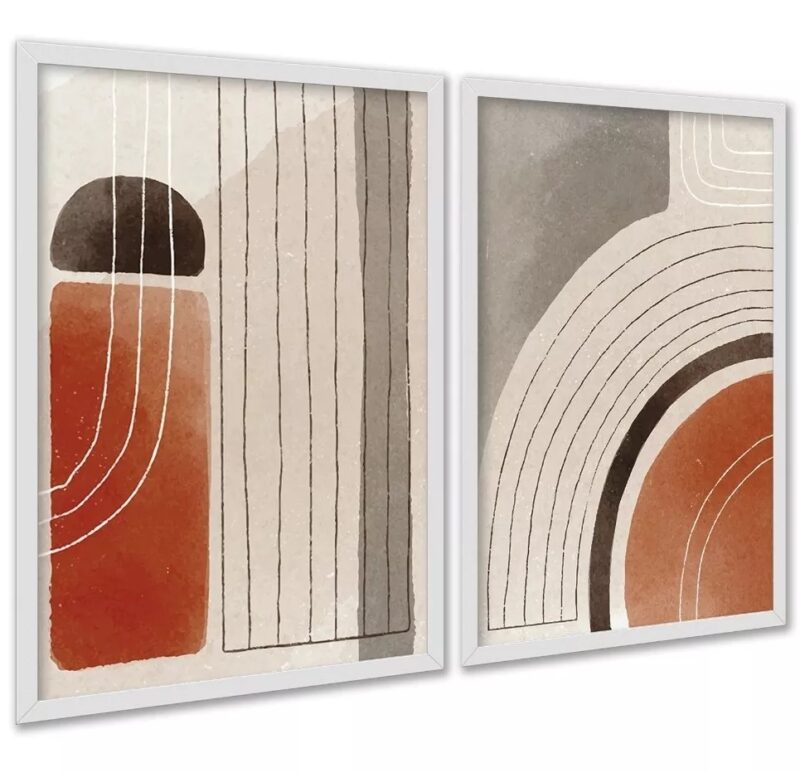 Kit 2 Quadros Elegantes Abstratos Linhas Bege Terracota