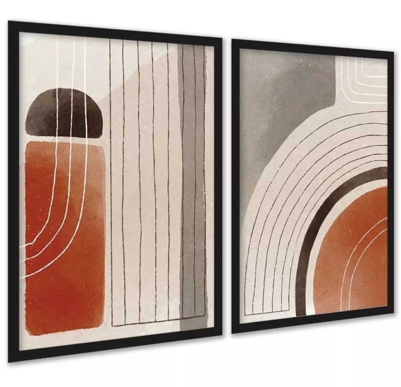 Kit 2 Quadros Elegantes Abstratos Linhas Bege Terracota