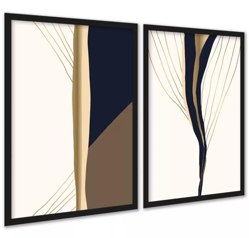 Kit 2 Quadros Elegantes Neutros Abstratos