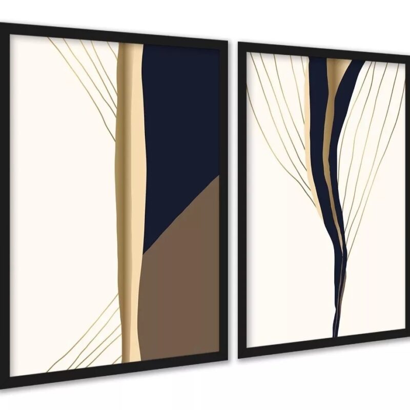 Kit 2 Quadros Elegantes Neutros Abstratos