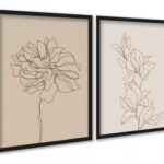 Kit 2 Quadros Flores Linhas Suaves - Bege