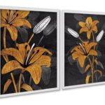 Kit 2 Quadros Flores Marrom e Preto - Lírios