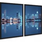 Kit 2 Quadros Foto Cidade - Luzes Reflexo