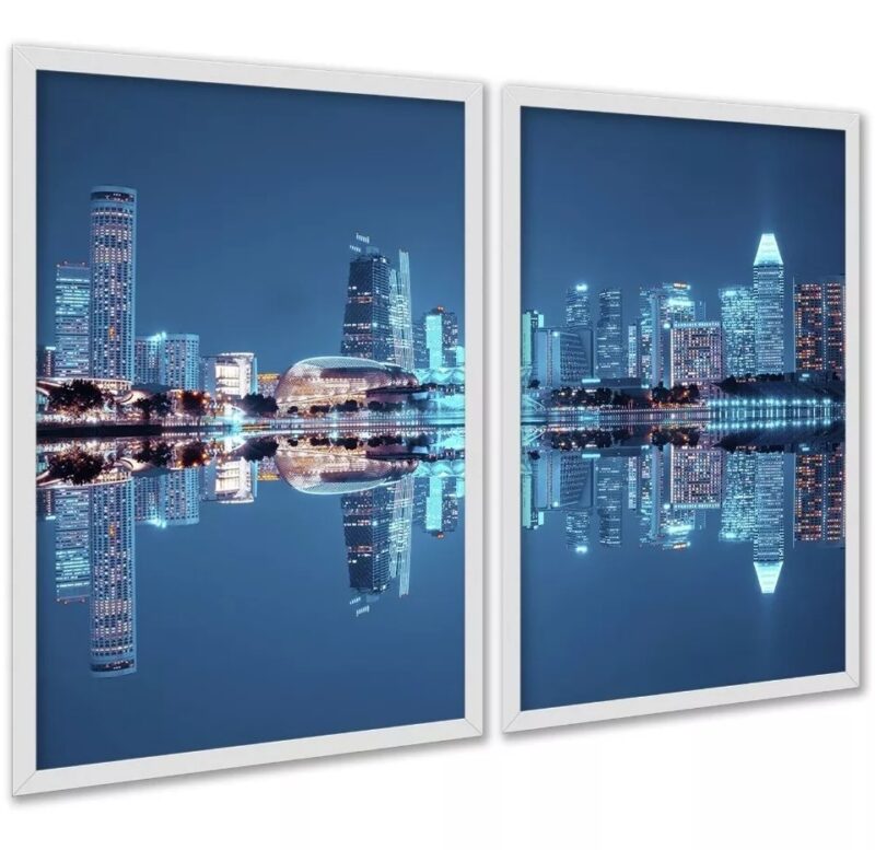 Kit 2 Quadros Foto Cidade - Luzes Reflexo
