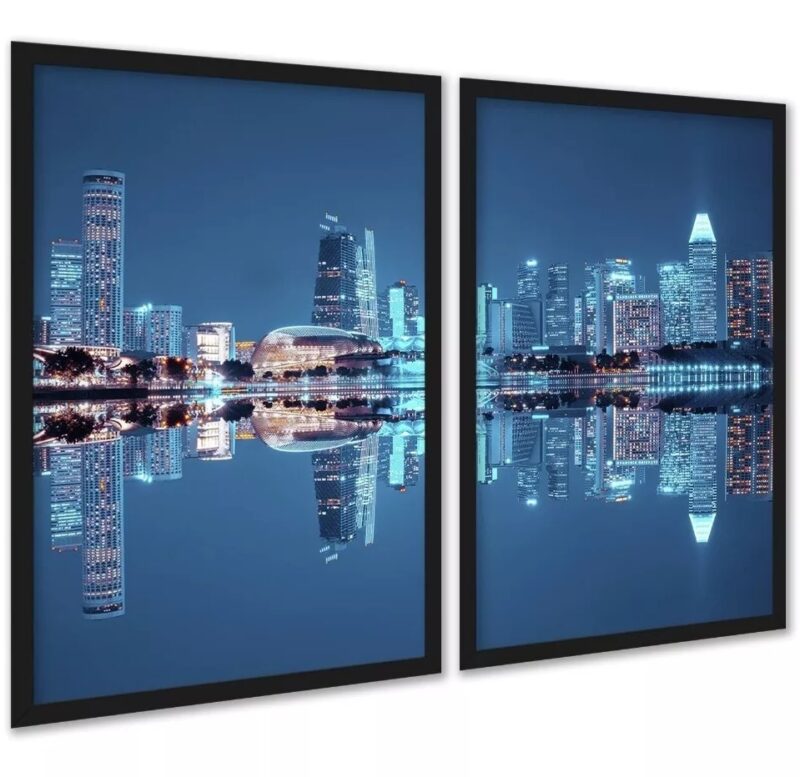 Kit 2 Quadros Foto Cidade - Luzes Reflexo