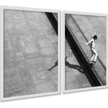 Kit 2 Quadros Foto Skatista Preto e Branco