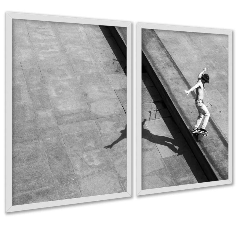 Kit 2 Quadros Foto Skatista Preto e Branco