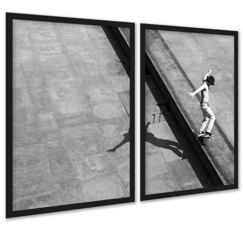 Kit 2 Quadros Foto Skatista Preto e Branco