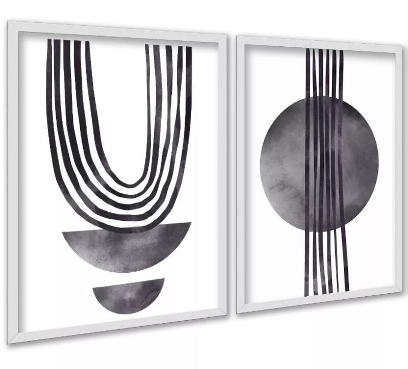Kit 2 Quadros Modernos Cinza Para Sala Ou Quarto