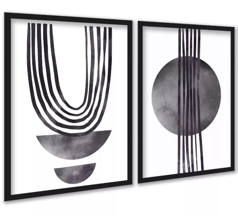Kit 2 Quadros Modernos Cinza Para Sala Ou Quarto