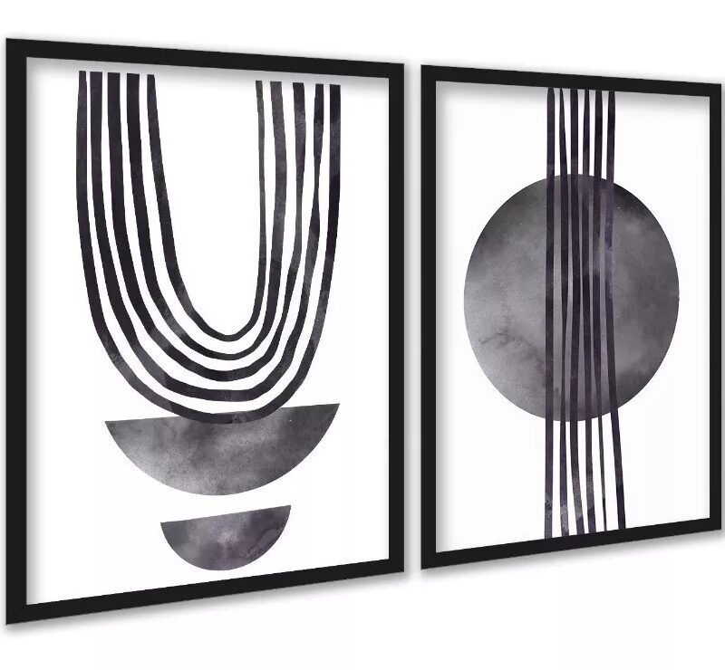 Kit 2 Quadros Modernos Cinza Para Sala Ou Quarto