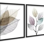 Kit 2 Quadros Modernos Folhas Transparentes