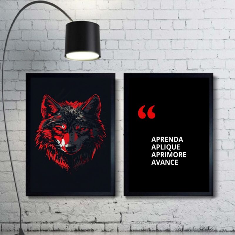 Kit 2 Quadros Motivacionais Aprendizado - Lobo