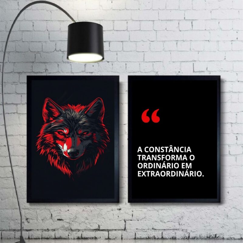 Kit 2 Quadros Motivacionais Constância - Lobo