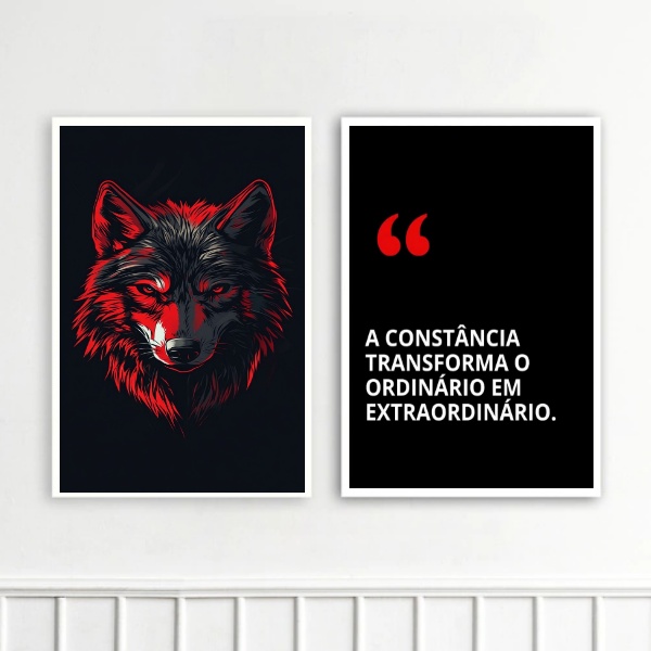 Kit 2 Quadros Motivacionais Constância - Lobo