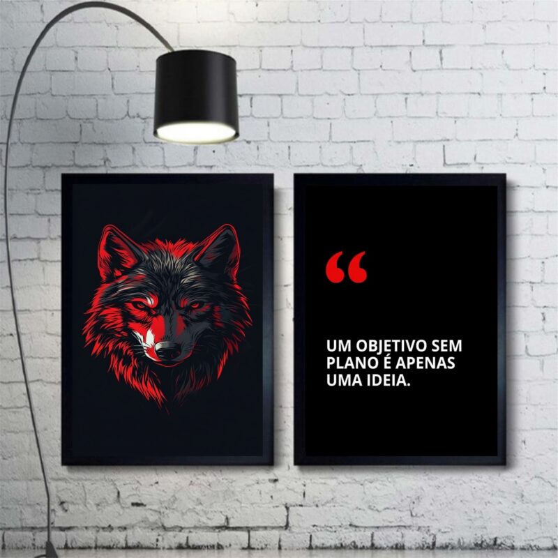 Kit 2 Quadros Motivacionais Objetivo - Lobo