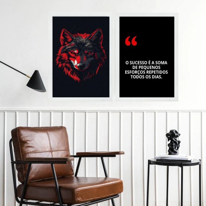 Kit 2 Quadros Motivacionais Sucesso - Lobo