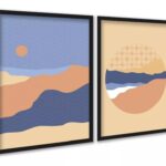 Kit 2 Quadros Paisagens Abstratas Montanhas