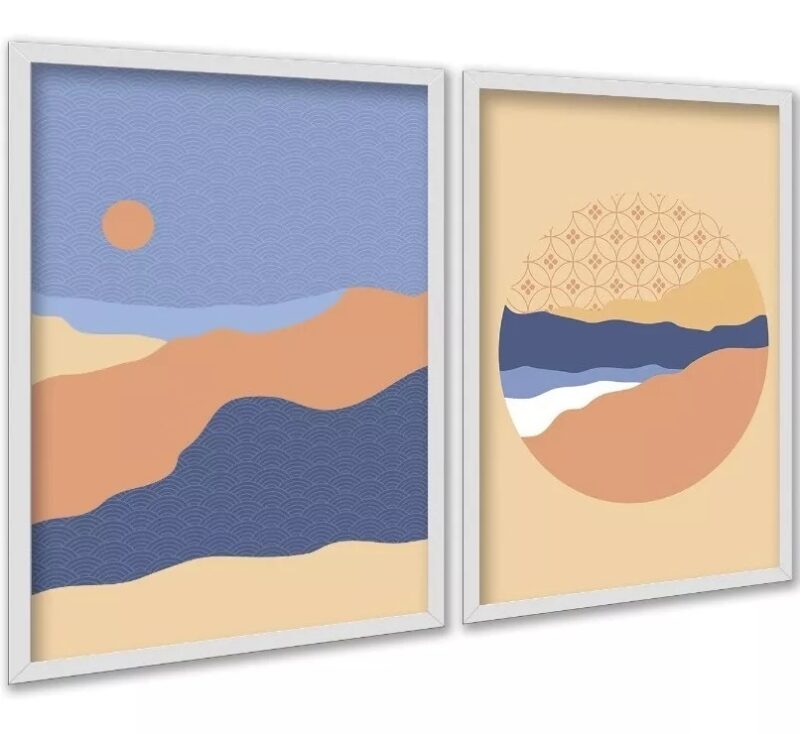 Kit 2 Quadros Paisagens Abstratas Montanhas