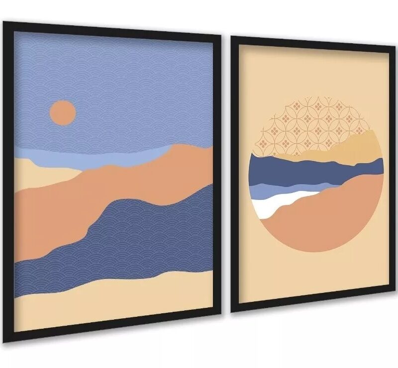 Kit 2 Quadros Paisagens Abstratas Montanhas