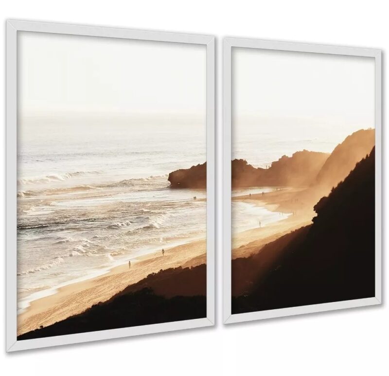 Kit 2 Quadros Praia Areia Degradê Marrom