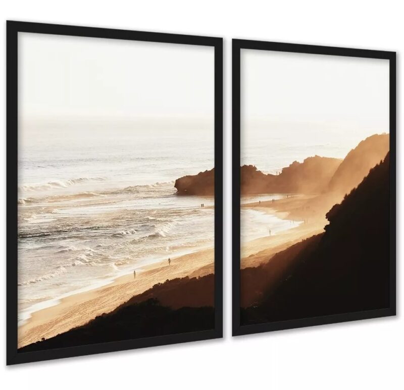Kit 2 Quadros Praia Areia Degradê Marrom