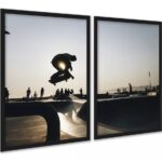 Kit 2 Quadros Skatista Manobra Aérea Pista