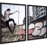 Kit 2 Quadros Skatista Manobra Rampa Grafite