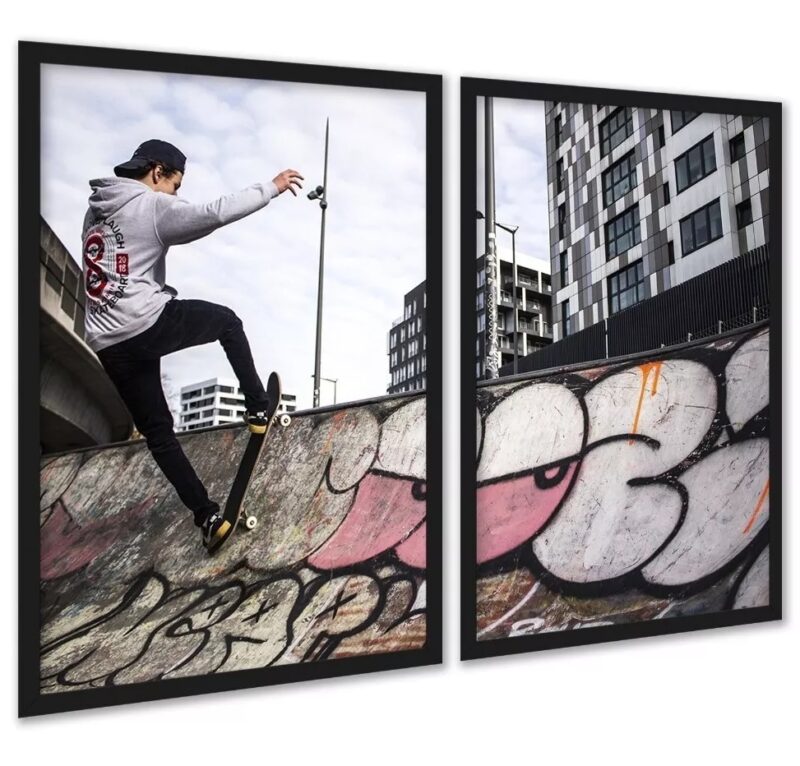 Kit 2 Quadros Skatista Manobra Rampa Grafite