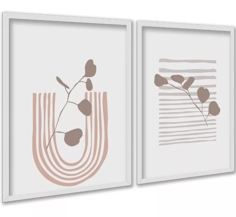 Kit 2 Quadros Ultra Minimalistas Neutros Boho