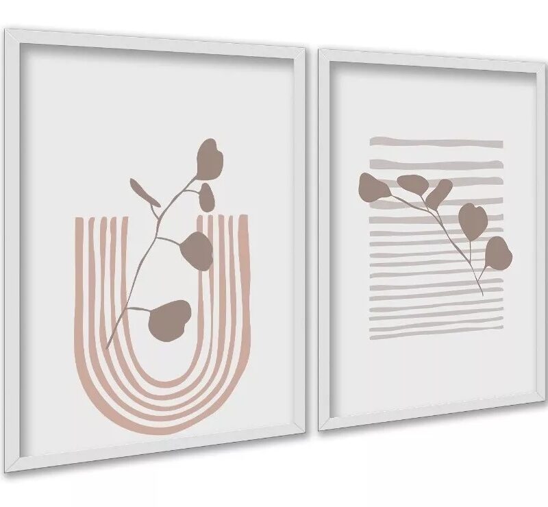 Kit 2 Quadros Ultra Minimalistas Neutros Boho