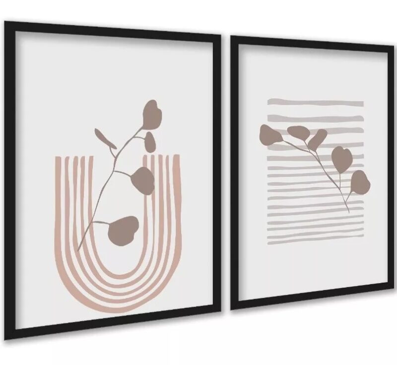 Kit 2 Quadros Ultra Minimalistas Neutros Boho