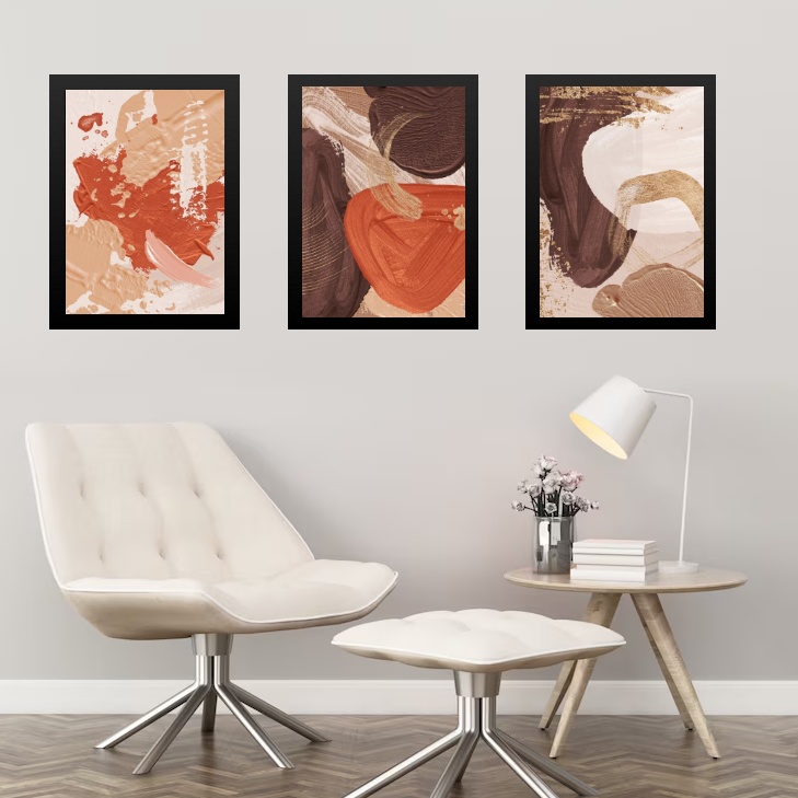 Kit 3 Quadros Abstratos Marrom Terracota