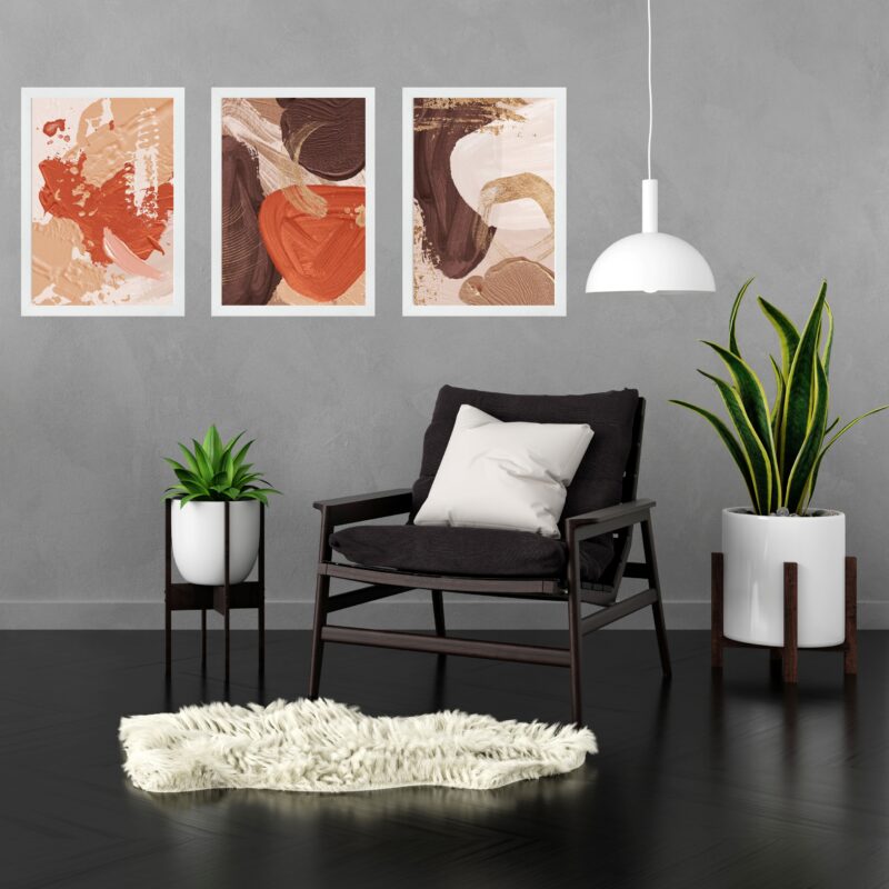Kit 3 Quadros Abstratos Marrom Terracota