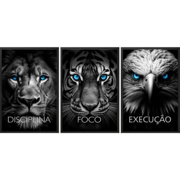 Kit 3 Quadros Animais Disciplina Foco Execução