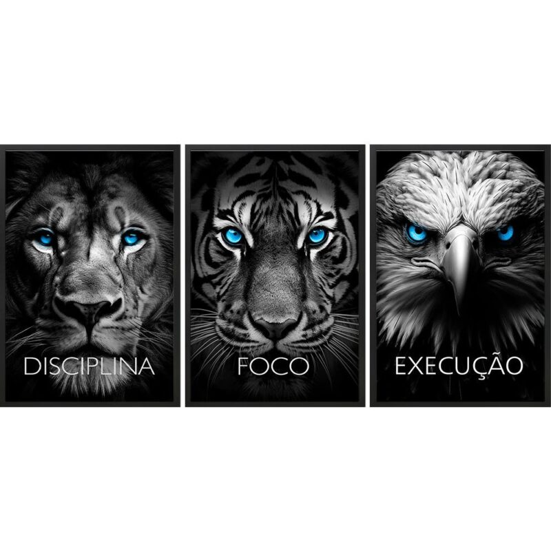 Kit 3 Quadros Animais Disciplina Foco Execução
