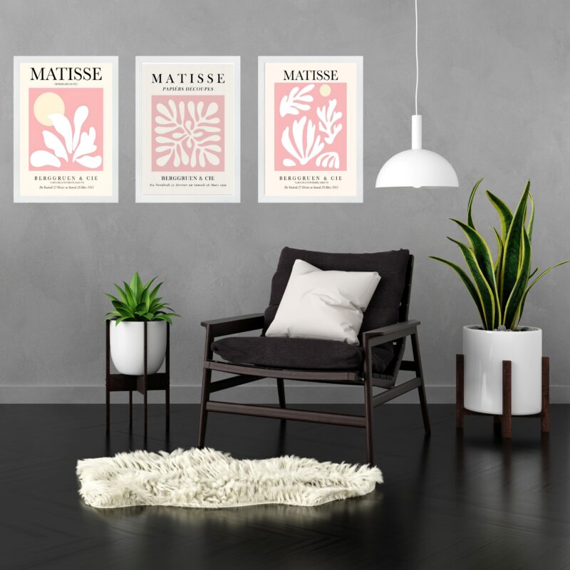 Kit 3 Quadros Arte Matisse Rosa - Coral