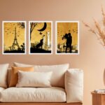 Kit 3 Quadros Decorativos Casal Cachorro Paris