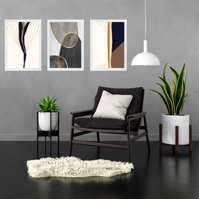 Kit 3 Quadros Elegantes Neutros Abstratos