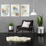 Kit 3 Quadros Folhas Bananeira Prata e Dourado
