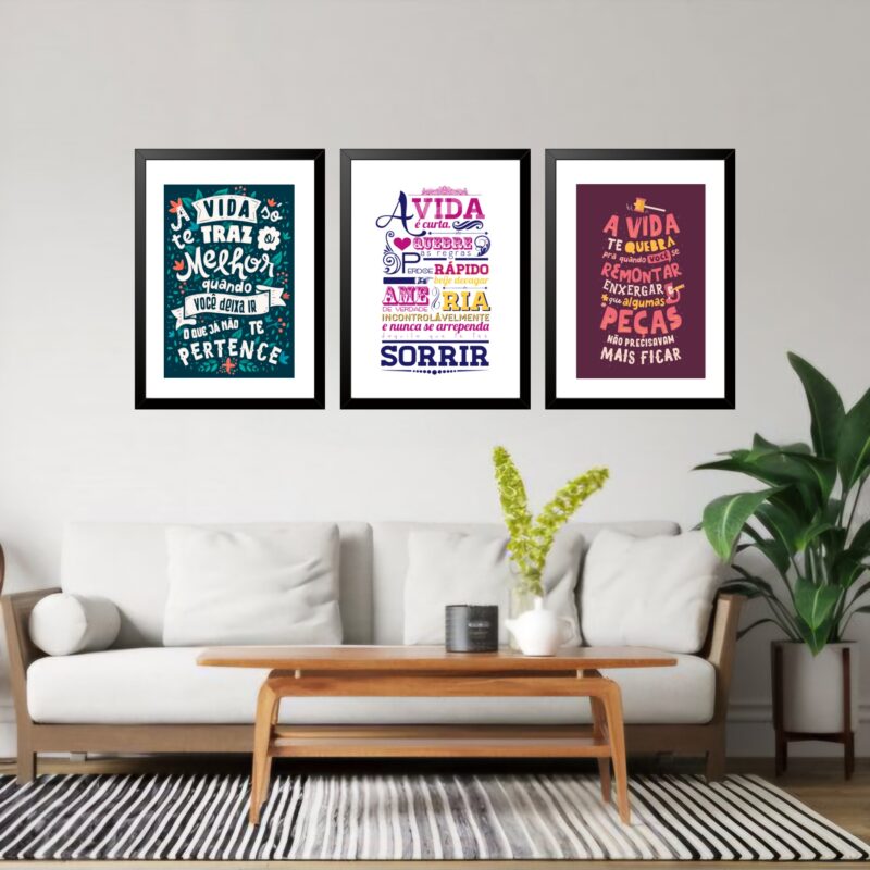 Kit 3 Quadros Grandes A Vida ... 60x48cm