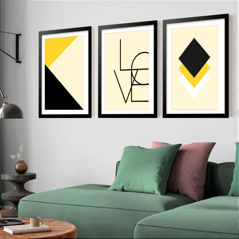 Kit 3 Quadros Grandes Abstrato Love 60x48cm