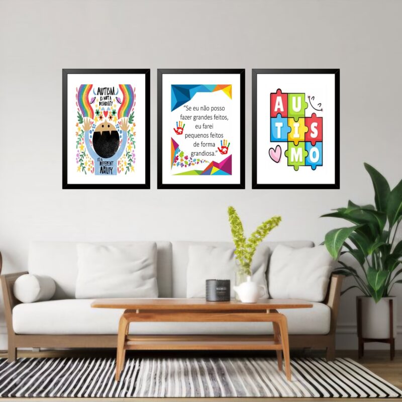 Kit 3 Quadros Grandes Autismo 60x48cm
