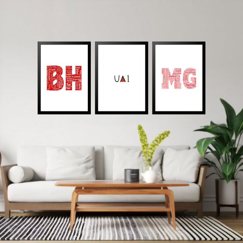 Kit 3 Quadros Grandes BH Uai MG 60x48cm