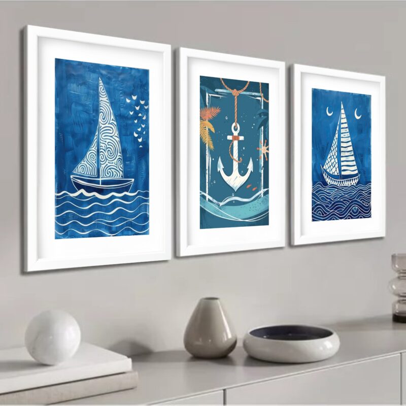 Kit 3 Quadros Grandes Barquinhos 60x48cm - Image 2
