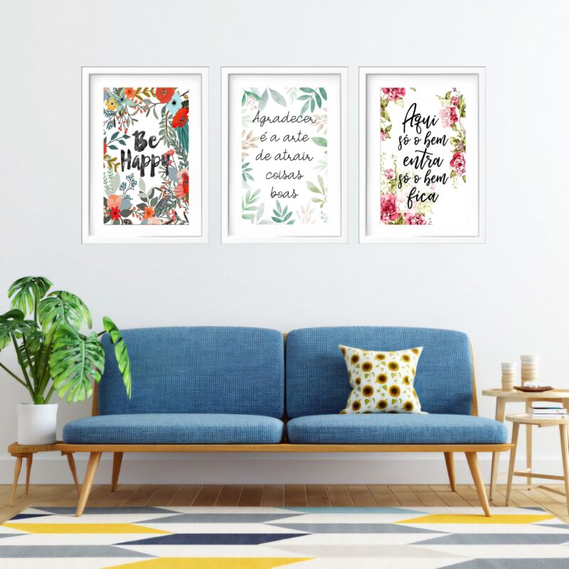Kit 3 Quadros Grandes Be Happy 60x48cm - Image 2